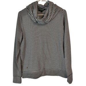 Lauren Ralph Lauren Women’s Black & White Stripe Cowl Neck Long‎ Sleeve Top Sz M